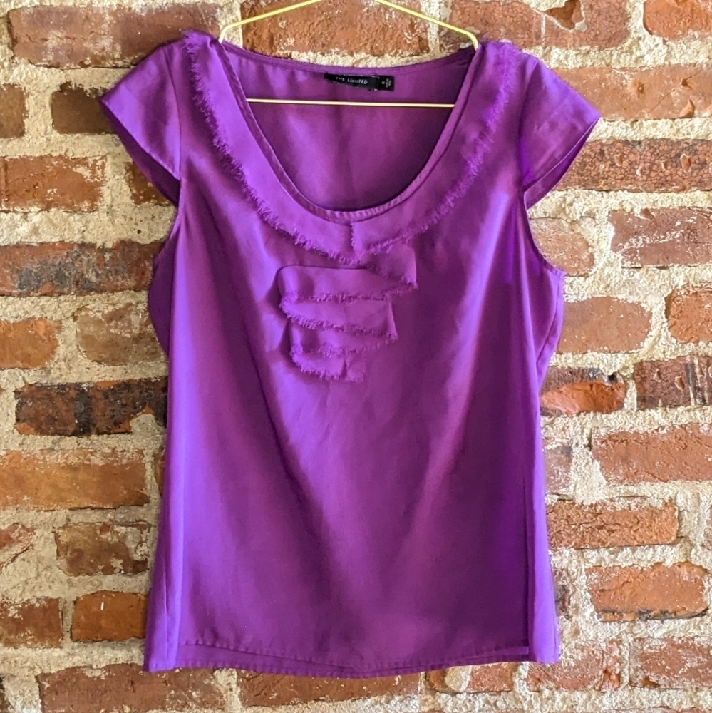 The Limited Medium Purple Cap Sleeve Blouse w/ Frayed‎ Edge Ruffles